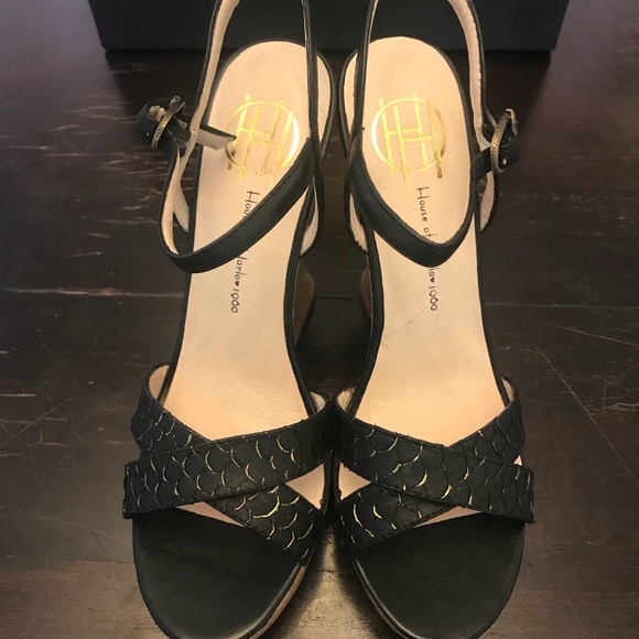 House of Harlow 1960 Black  Cork Wedges 7.5 - Picture 4 of 6